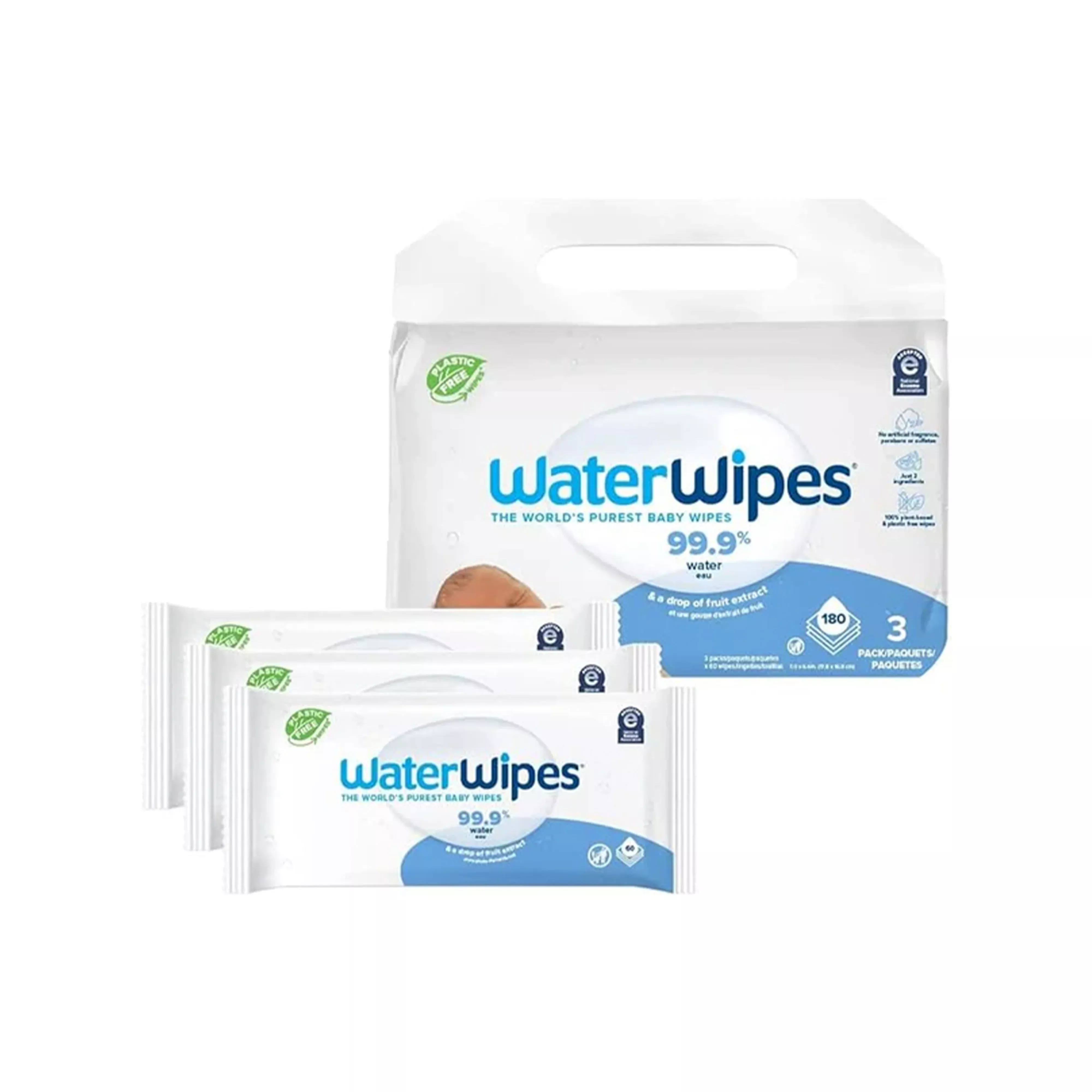 Baby Wipes | Plastic-Free, 99.9% Water, 60 Count, Pack of 3