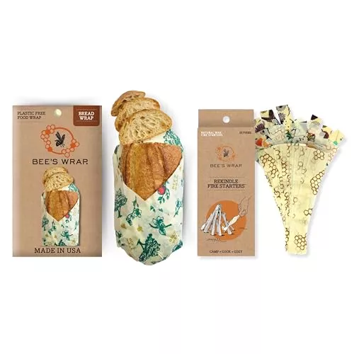 Bee's Wrap Outdoor Bundle - Reusable Beeswax Bread Wrap, Natural Fire Starters - 17x23in
