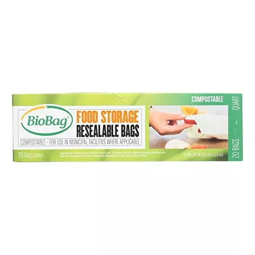 BIOBAG Food Storage Bags - Certified Compostable, Moisture & Oxygen Barrier - 20 Count
