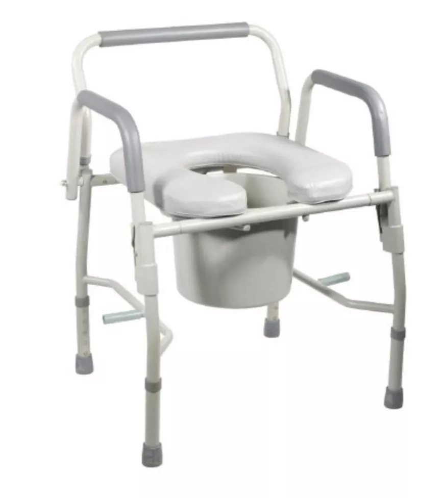 Commode with Padded Drop Arms - Steel Frame - 300 lbs. Weight Capacity