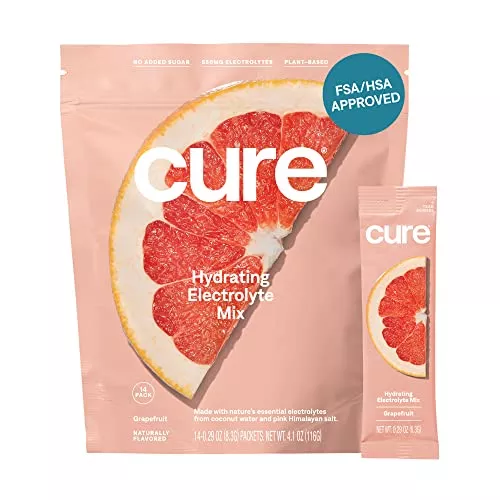 Cure Hydration Electrolyte Drink Mix - Rapid Hydration, Vegan, Non-GMO - 14 Packets Grapefruit