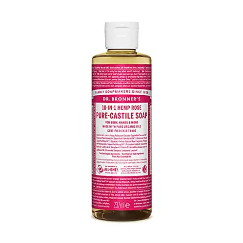Dr Bronner Rose Castile Liquid Soap - Biodegradable, Organic Ingredients, Refreshing Scent - 236ml