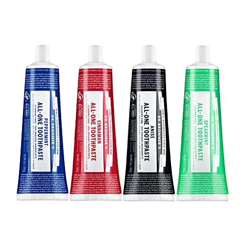 Dr. Bronner’s All-One Toothpaste Pack - Fluoride-Free, 70% Organic, Vegan - Peppermint & More, 5oz
