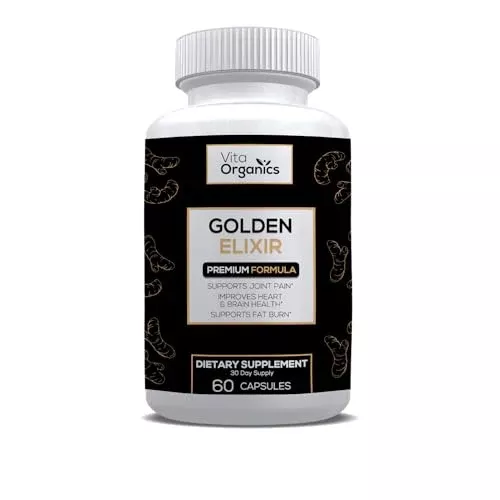 Golden Elixir Turmeric Supplement - Joint, Beauty & Brain Support, 60 Veggie Capsules