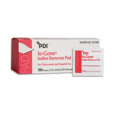 Iodine Removal Wipe Io-Gone Individual Packet Isopropyl Alcohol / Sodium Thiosulfate Alcohol Scent 100 Count 100/BX