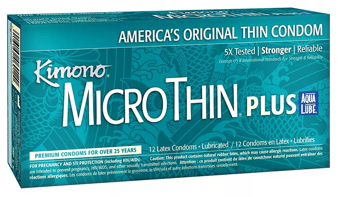 Kimono MicroThin Plus Aqua Lube Barely There Latex Condoms, Pack of 12