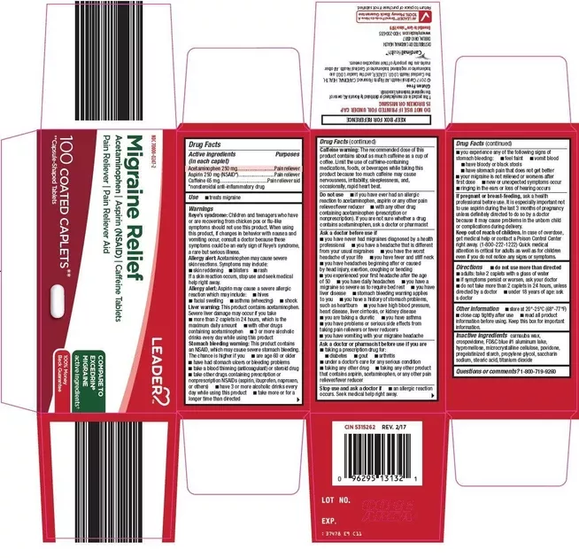 Leader Migraine Relief Caplets, 100 Count