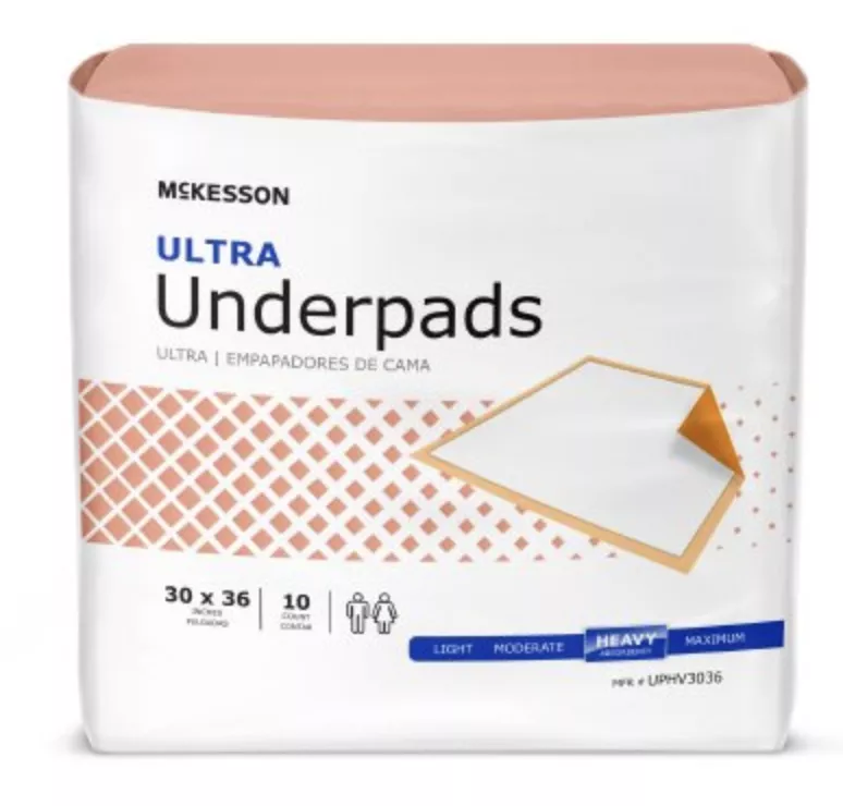 McKesson Disposable Underpad Ultra 30 X 36 Inch Fluff / Polymer Heavy Absorbency (10 per 1 bag)
