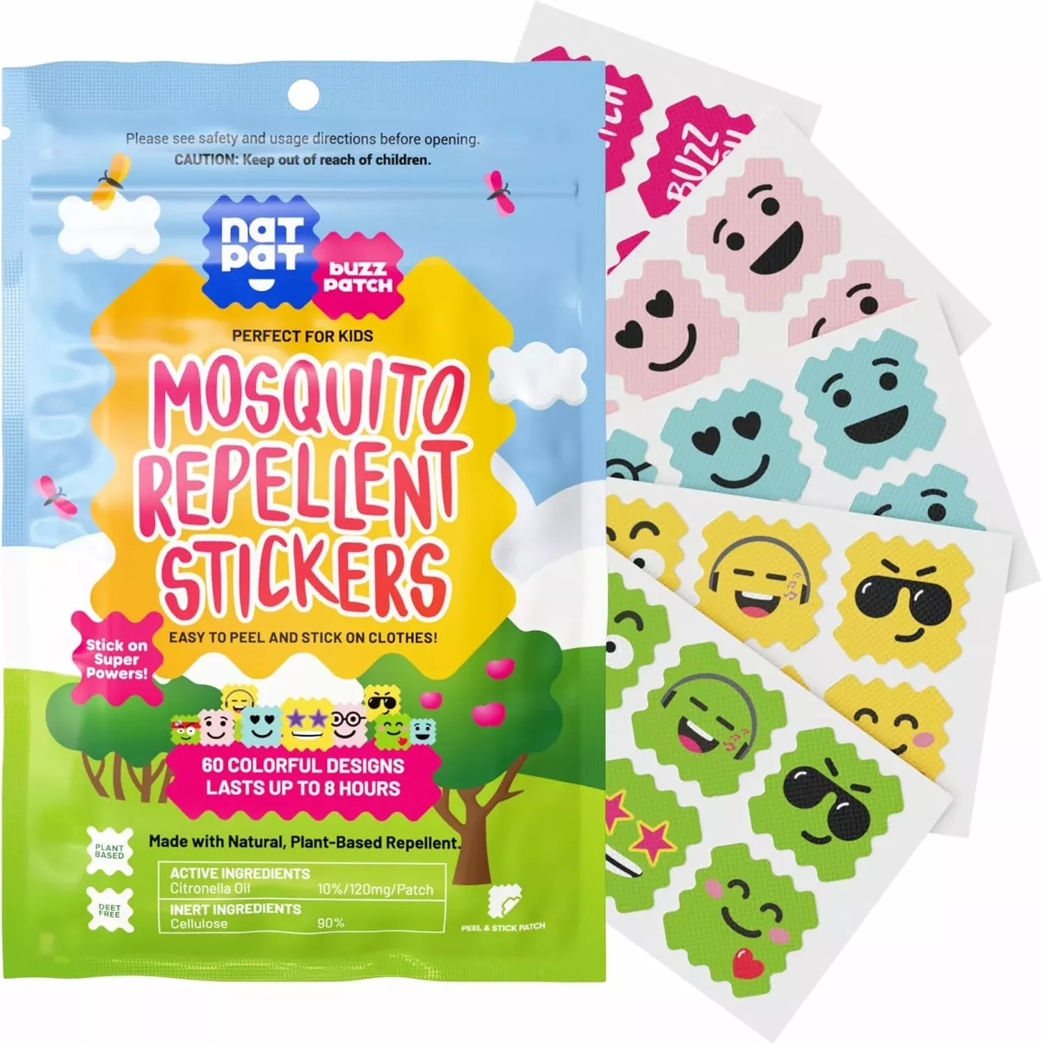 NATPAT Buzz Patch Mosquito Repellent Stickers - All Natural, Non-Toxic, Citronella - 60 Pack