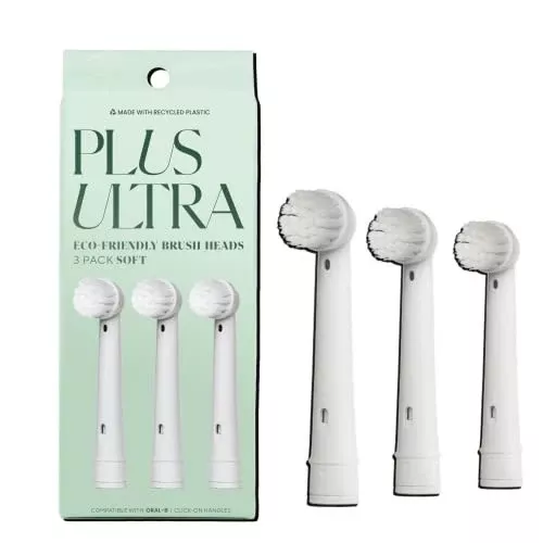 PLUS ULTRA Oral-B Compatible Toothbrush Replacement Heads - Soft Bristles, PFAS-Free - 3 Pack