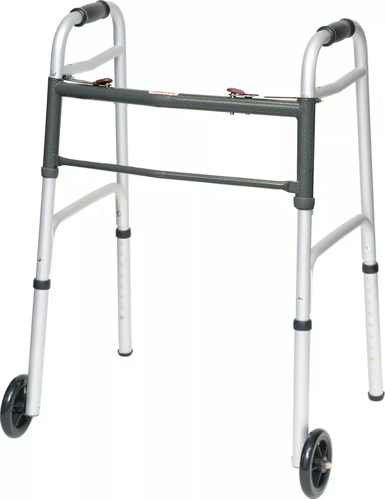 PMI ProBasics™ Two-Button Folding Aluminum Walker, with 5" Wheels, Junior, 300 lb Capacity