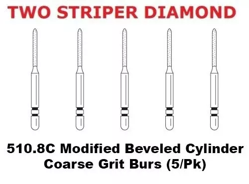 Premier Dental TWO STRIPER Diamond 510.8C Modified Beveled Cylinder Coarse 5/Pk