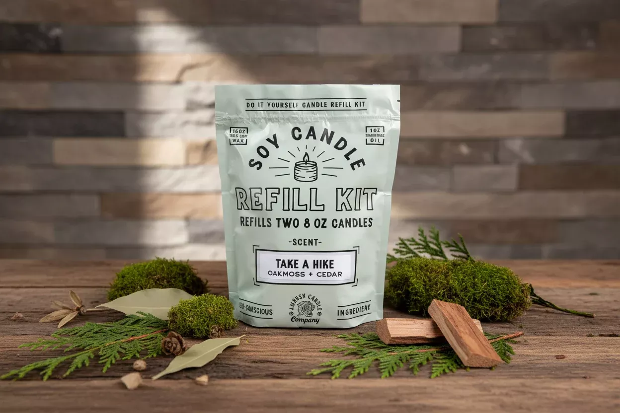 Soy Candle Refill Kit: Take A HIke: Oakmoss & Cedar