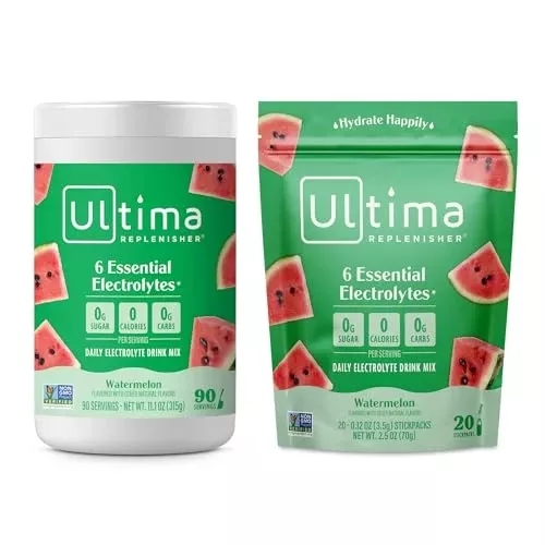 Ultima Replenisher Electrolyte Mix - 6 Essential Electrolytes, Zero Sugar, Watermelon - 90 Servings